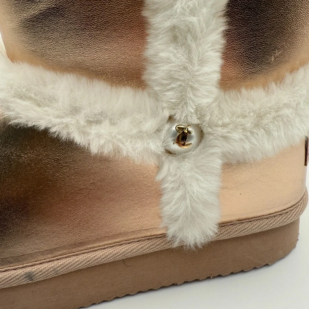 Juicy Couture‎ Rose Gold Faux Fur Boot Womens Size 8 Ankle WInter Boot Y2K NEW